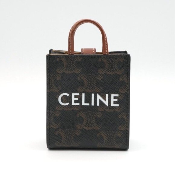 Celine Charm Brown White Gold Triomphe Canvas Logo Micro Vertical Cabas - Picture 2 of 6